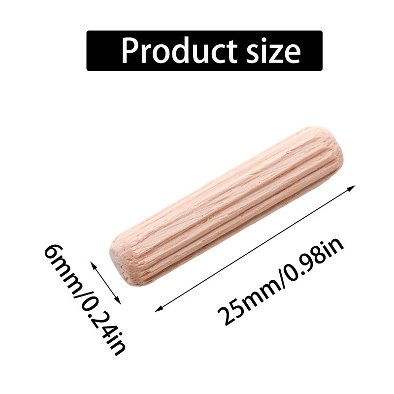 Adyoney 48Pcs 6mm x 25mm / 1/4 Inch x 1 Inch Wooden Dowel Pin Fluted Beveled Ends Wooden Pegs Support Shelves - Image 2